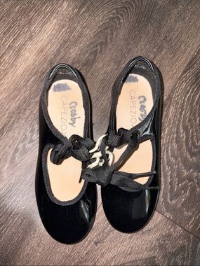 Capezio Black Patent Ballet Flats with Ribbon Ties TAP DANCE Shoes